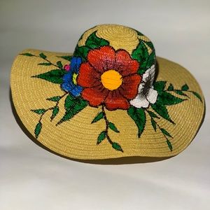 Super cute painted floral floppy sun hat